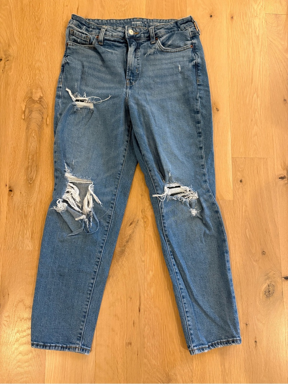Old Navy Distressed High-Rise O.G. Straight Leg Blue Jeans